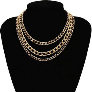 3 Layered Gold Color Chunky Choker Punk Metal Neck